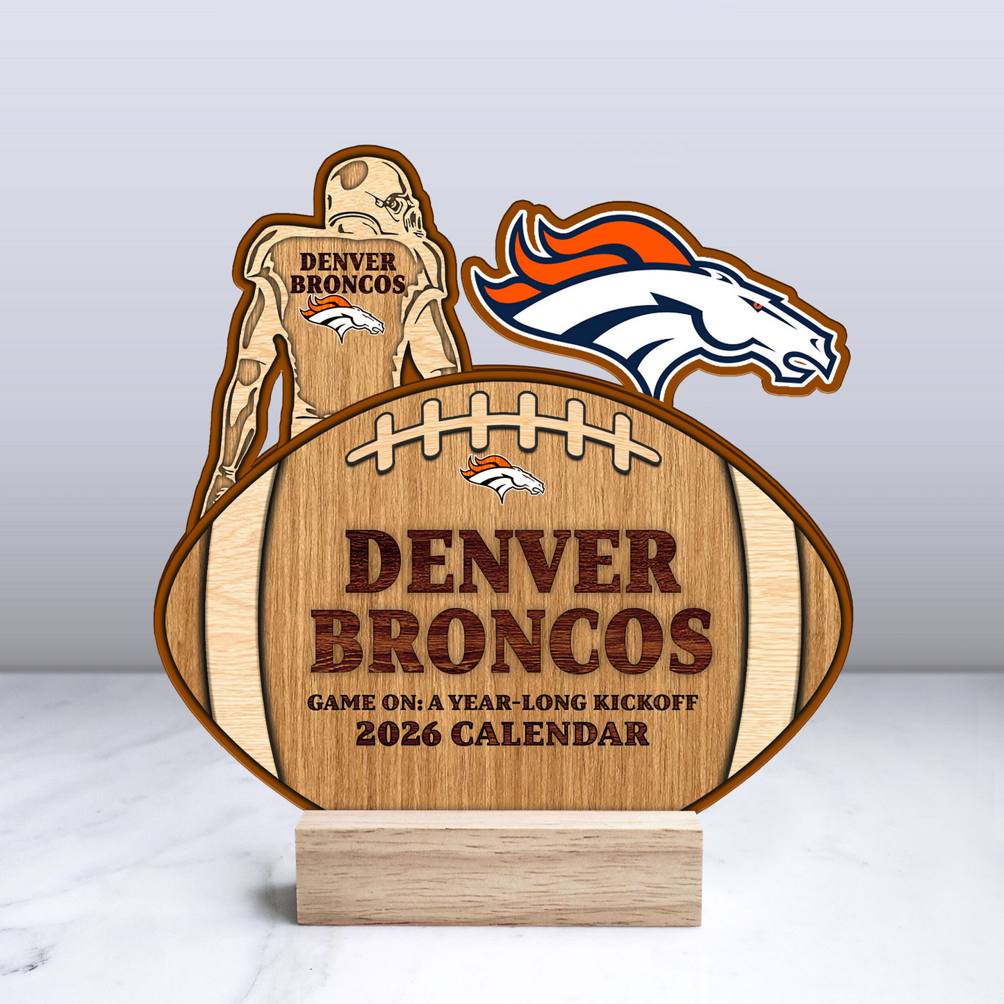 Premium NFL DEN Football Shaped 2026 Calendar V1 NMD TTV