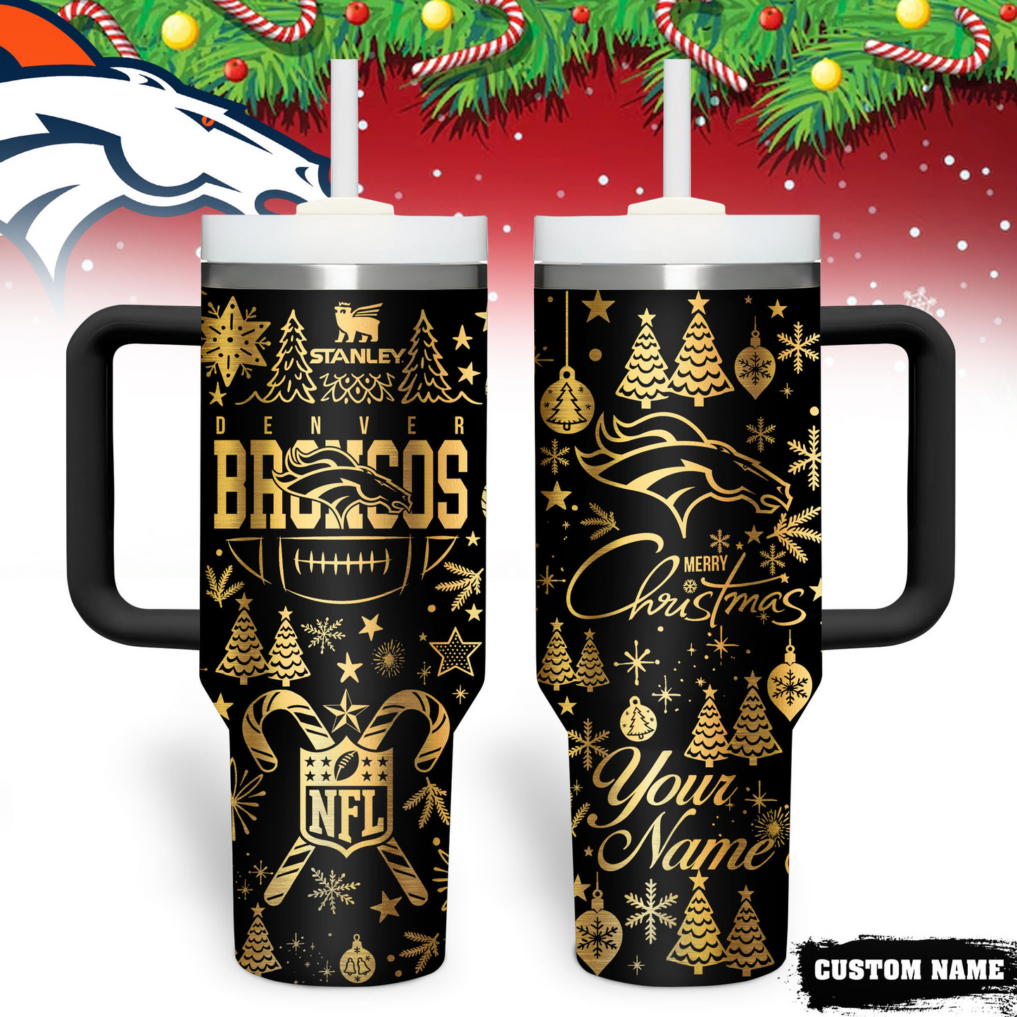 Premium NFL DEN Holiday Gold Tumbler V1 NMD TTV