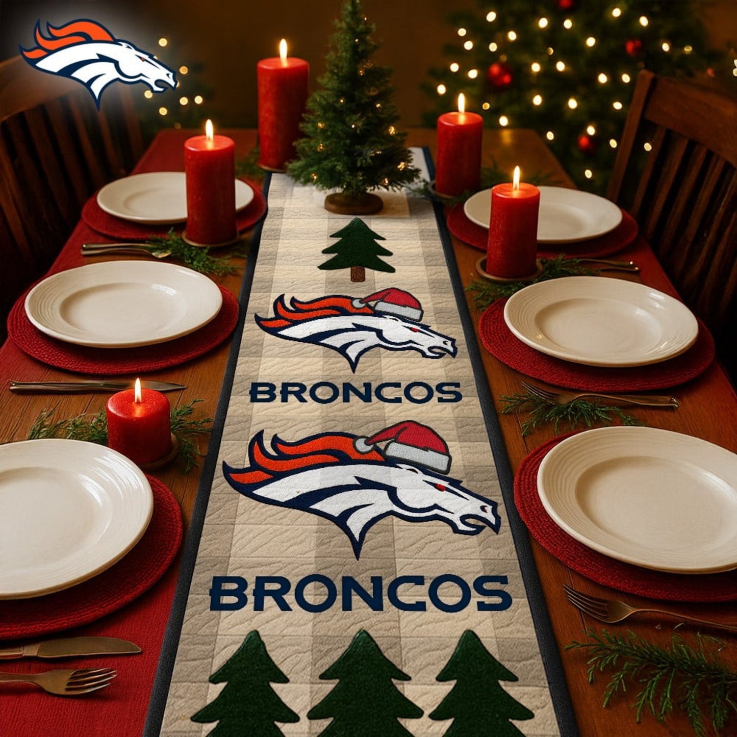 Premium NFL DEN Quilted Christmas Table Runner V1 NMD NHM