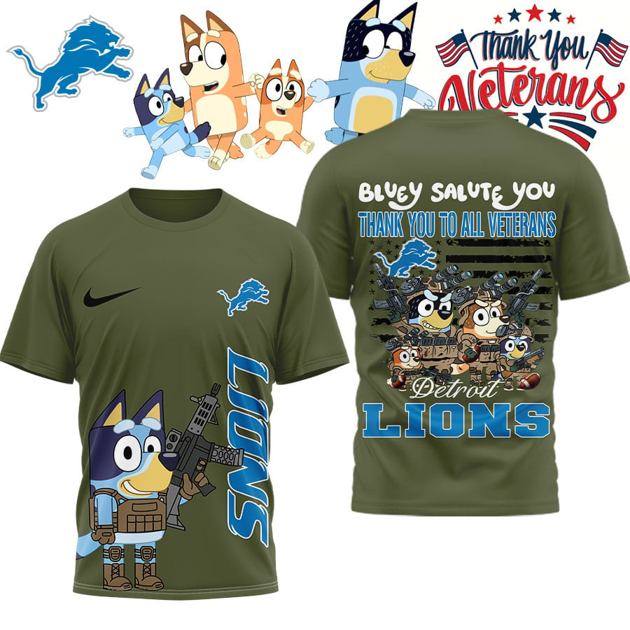 Premium NFL DET Bluey Salute Veterans T-shirt V2 NMD TTV