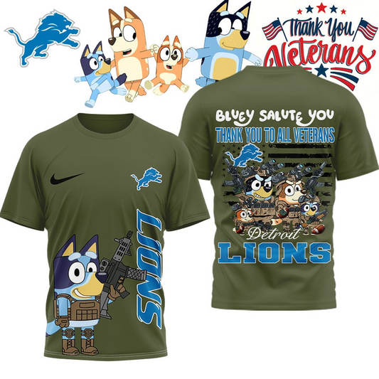 Premium NFL DET Bluey Salute Veterans T-shirt V2 NMD TTV