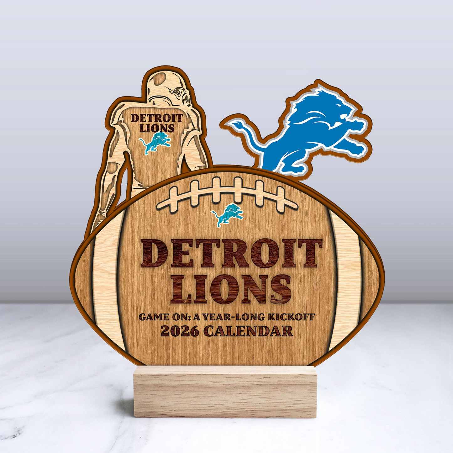 Premium NFL DET Football Shaped 2026 Calendar V1 NMD TTV