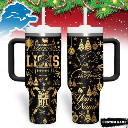 Premium NFL DET Holiday Gold Tumbler V1 NMD TTV