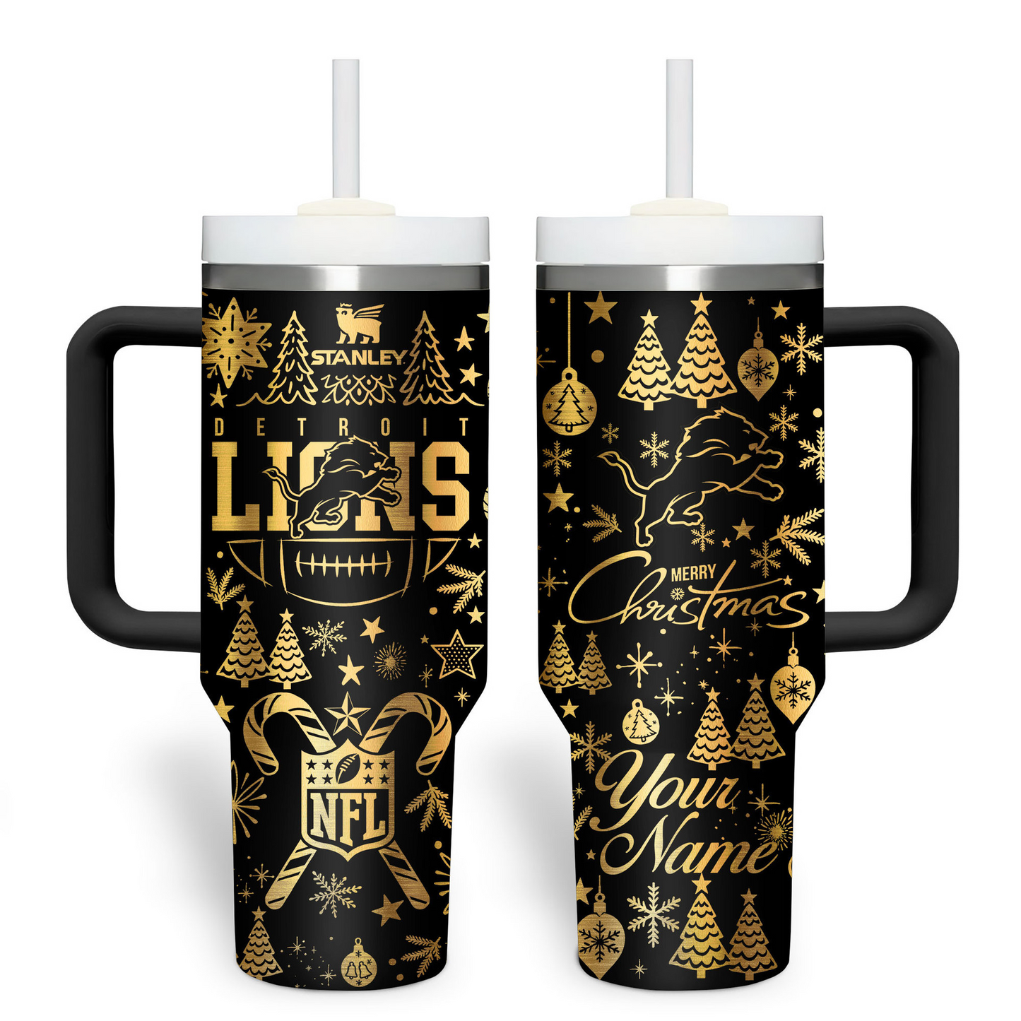 Premium NFL DET Holiday Gold Tumbler V1 NMD TTV