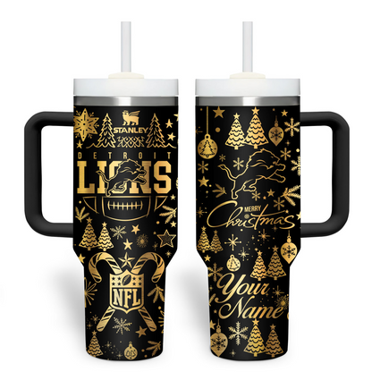Premium NFL DET Holiday Gold Tumbler V1 NMD TTV