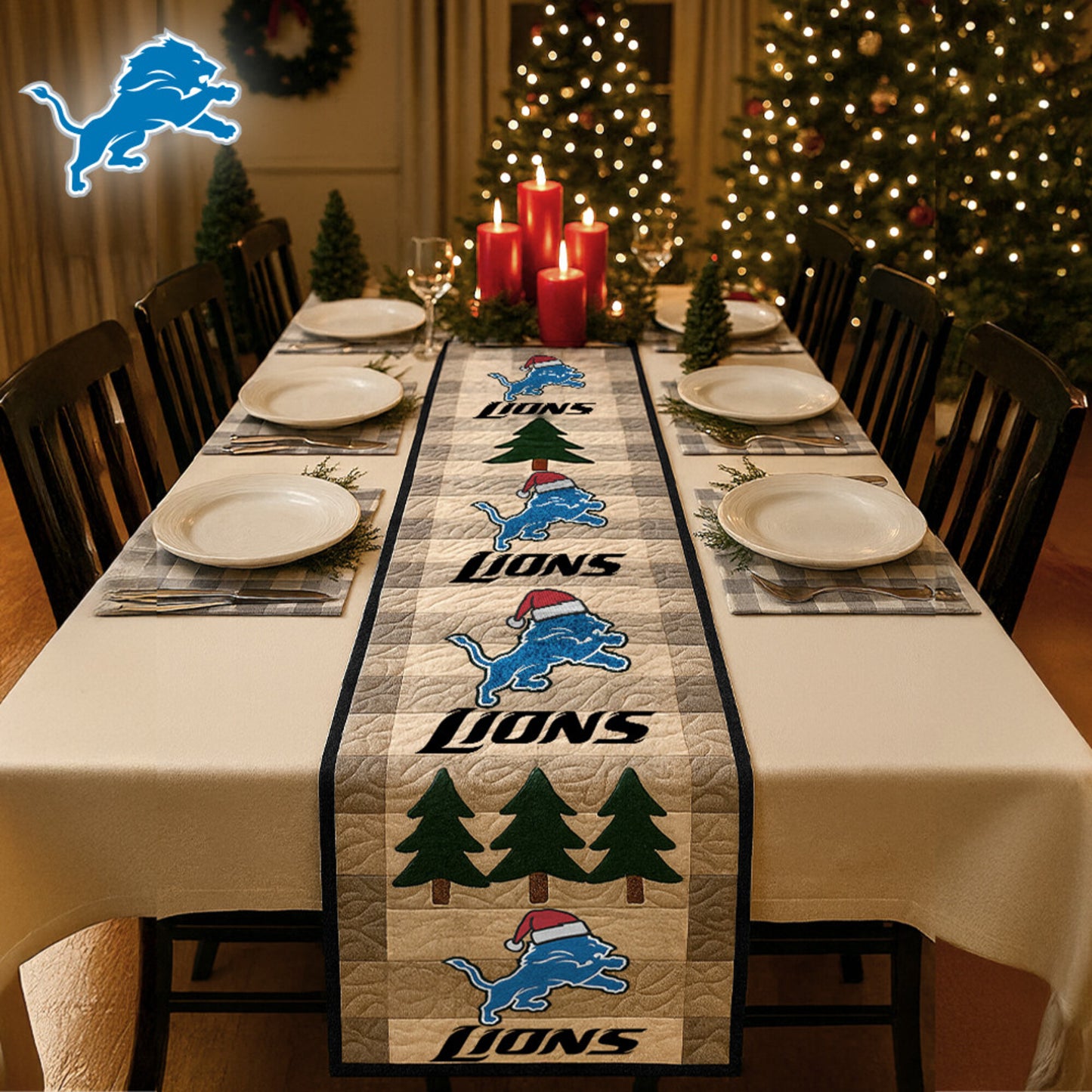 Premium NFL DET Quilted Christmas Table Runner V1 NMD NHM