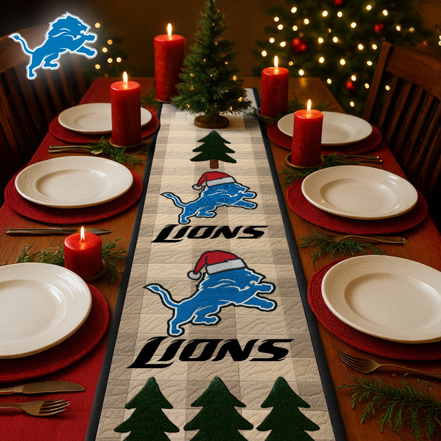 Premium NFL DET Quilted Christmas Table Runner V1 NMD NHM