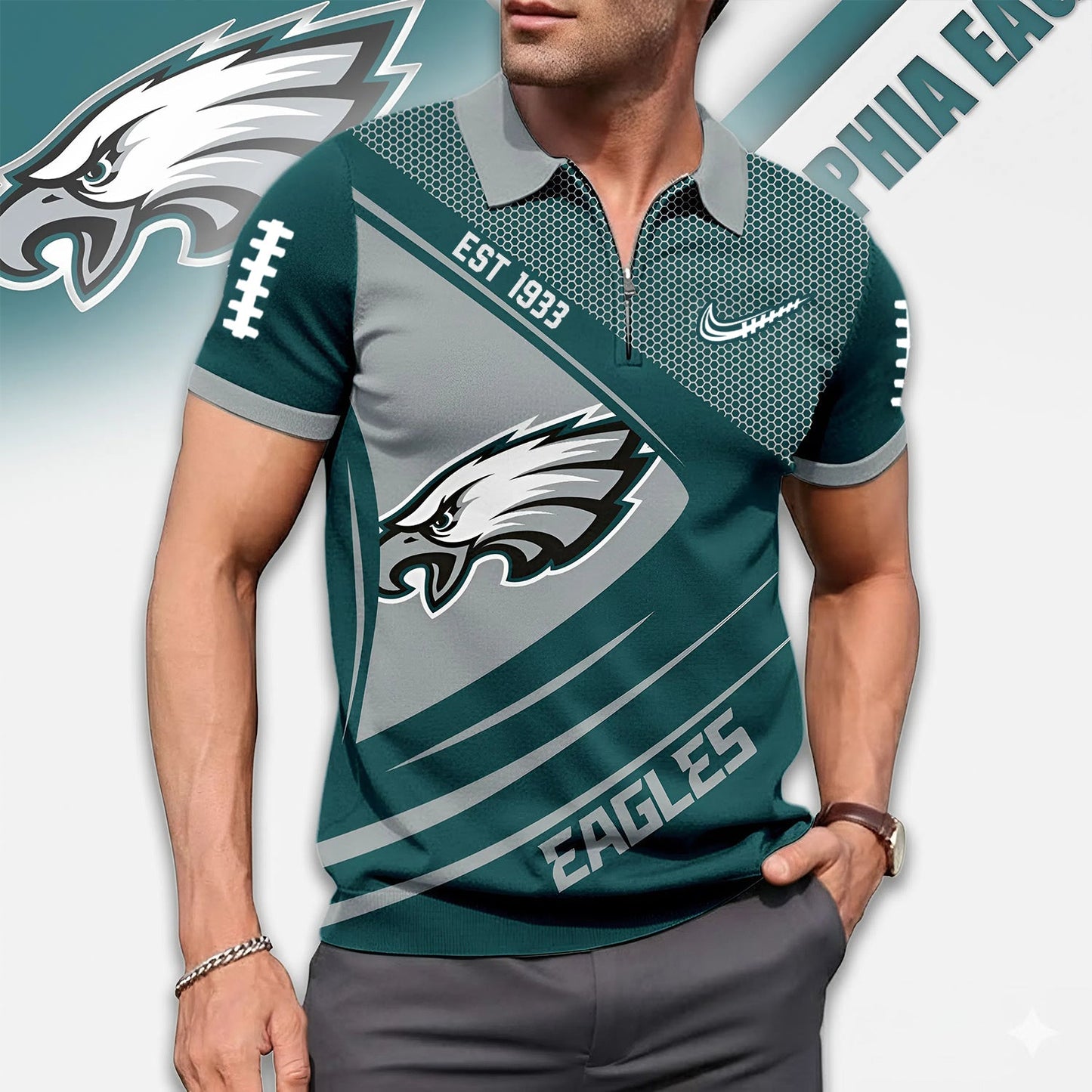 Premium NFL Game Day X PHI Zipper Polo NDT NHM 3010