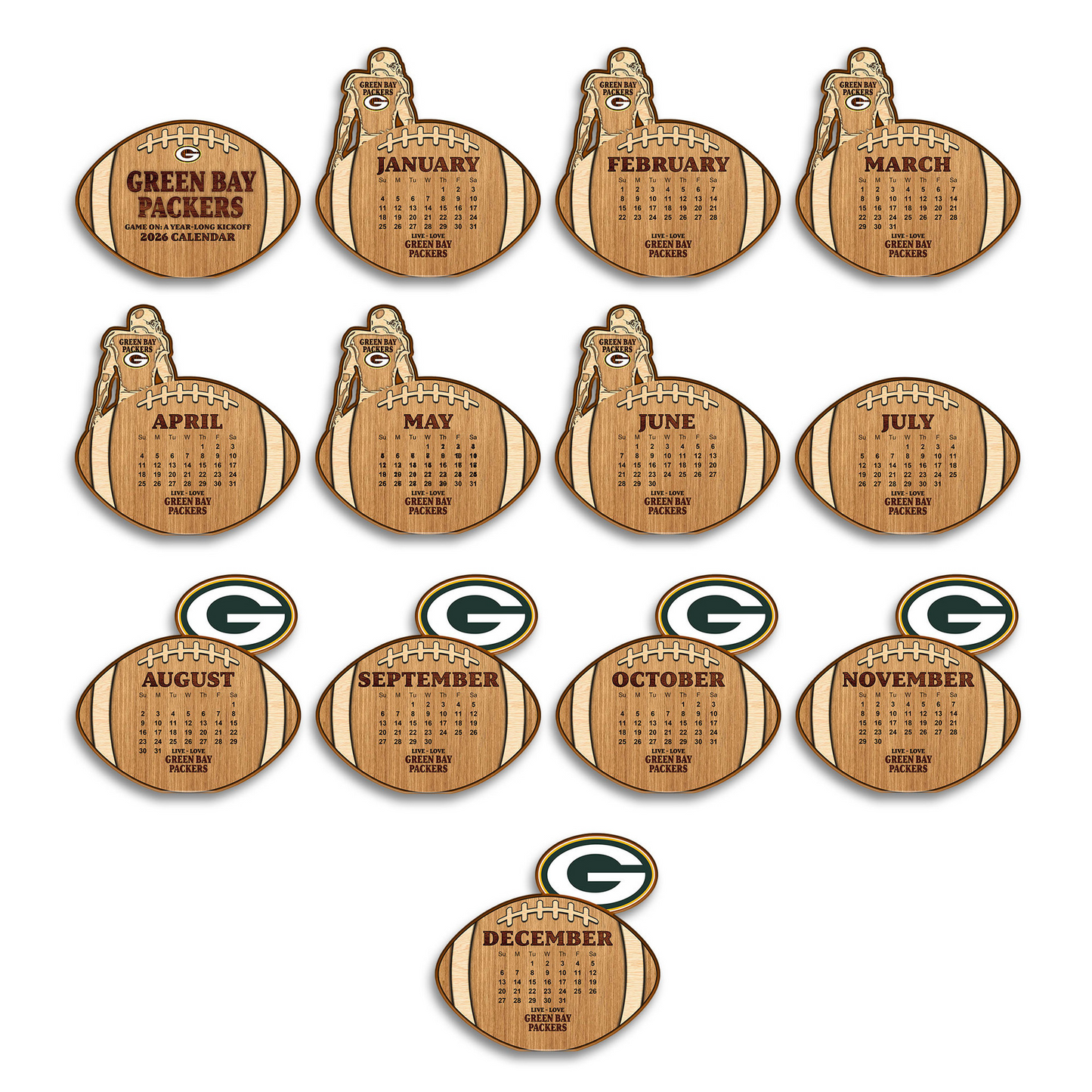 Premium NFL GB Football Shaped 2026 Calendar V1 NMD TTV