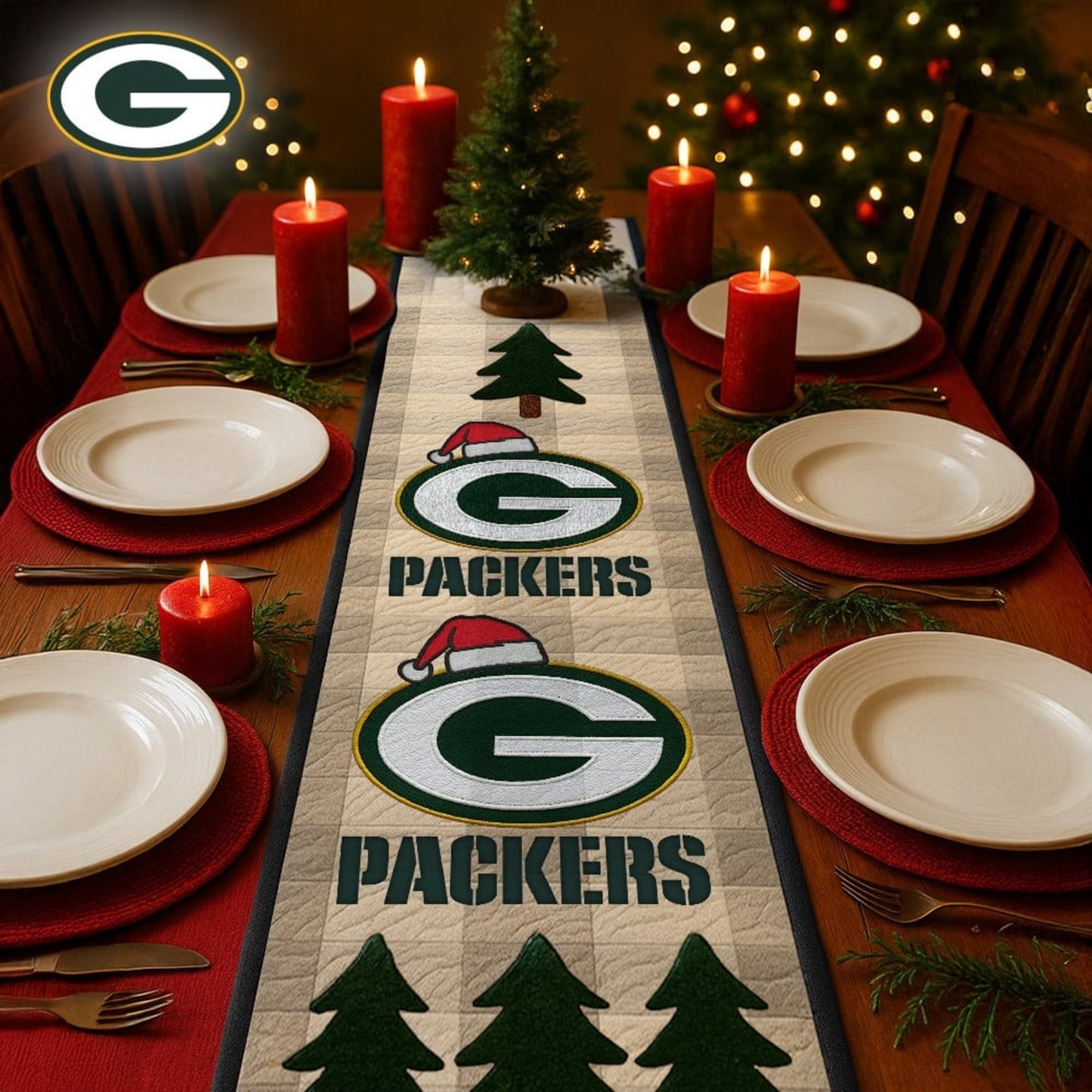 Premium NFL GB Quilted Christmas Table Runner V1 NMD NHM