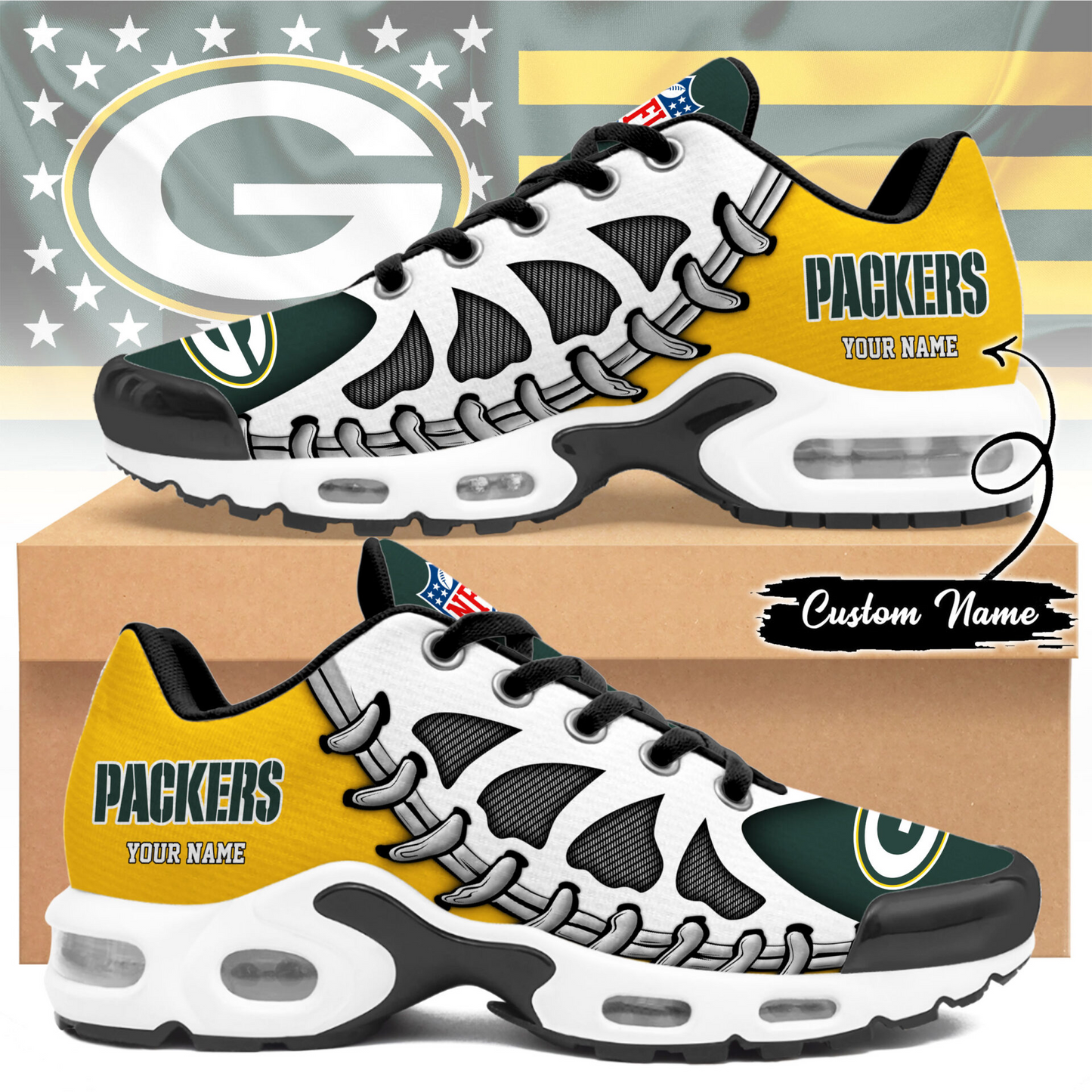 Premium NFL GB Spine Rush Air Max Sneaker V4 NMD  TTV