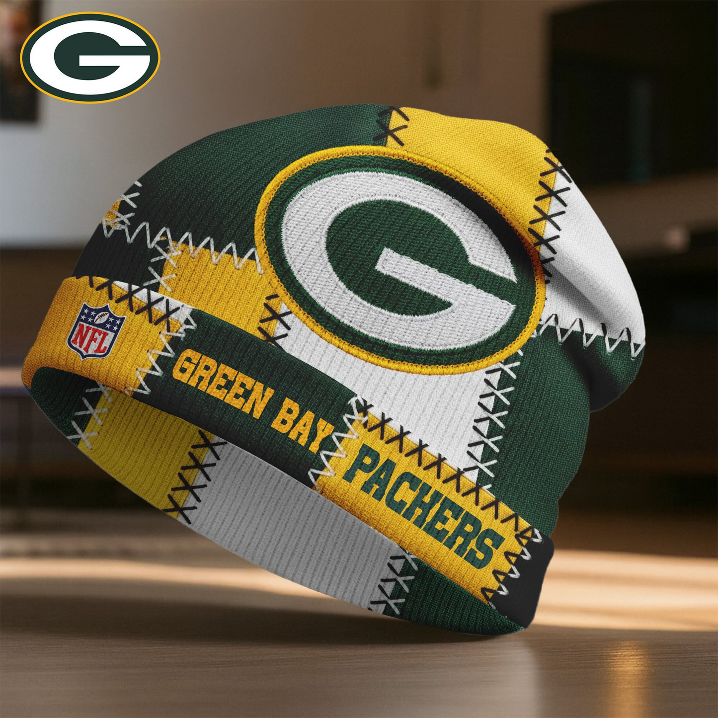 Premium NFL GB Vintage Patchwork Beanie Hat V1 NMD TTV
