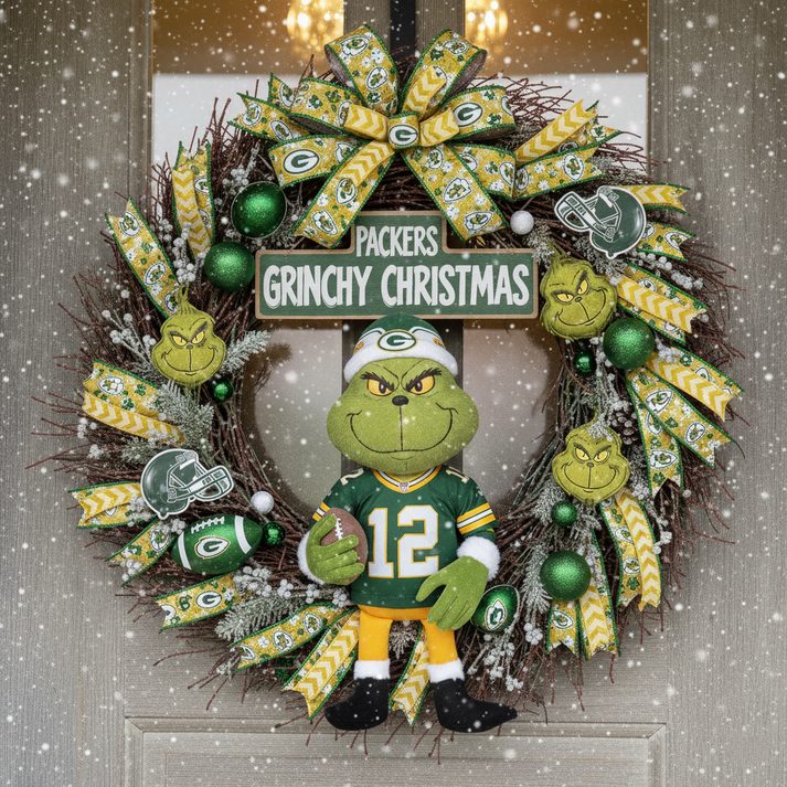 Premium NFL GB x Grinch Holiday Door Wreath V1 NMD TTV