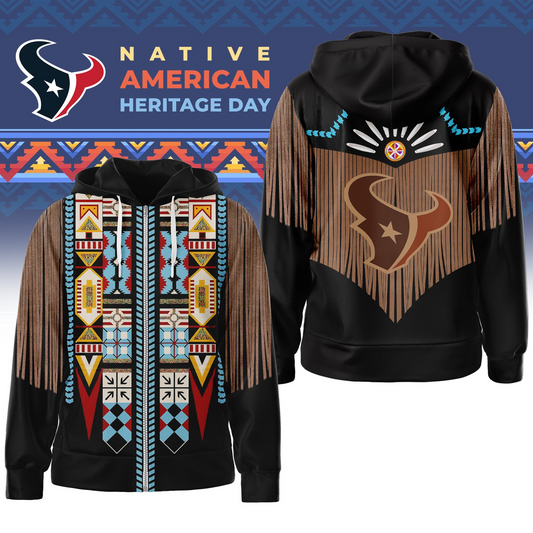 Premium NFL HOU Native American Pattern Zip Hoodie V1 NMD25 TTV
