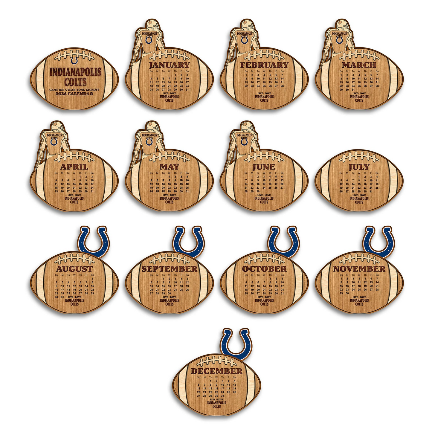 Premium NFL IND Football Shaped 2026 Calendar V1 NMD TTV