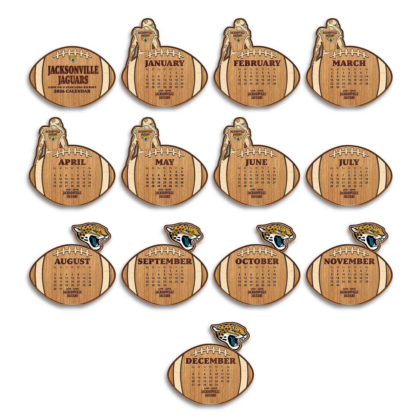 Premium NFL JAC Football Shaped 2026 Calendar V1 NMD TTV