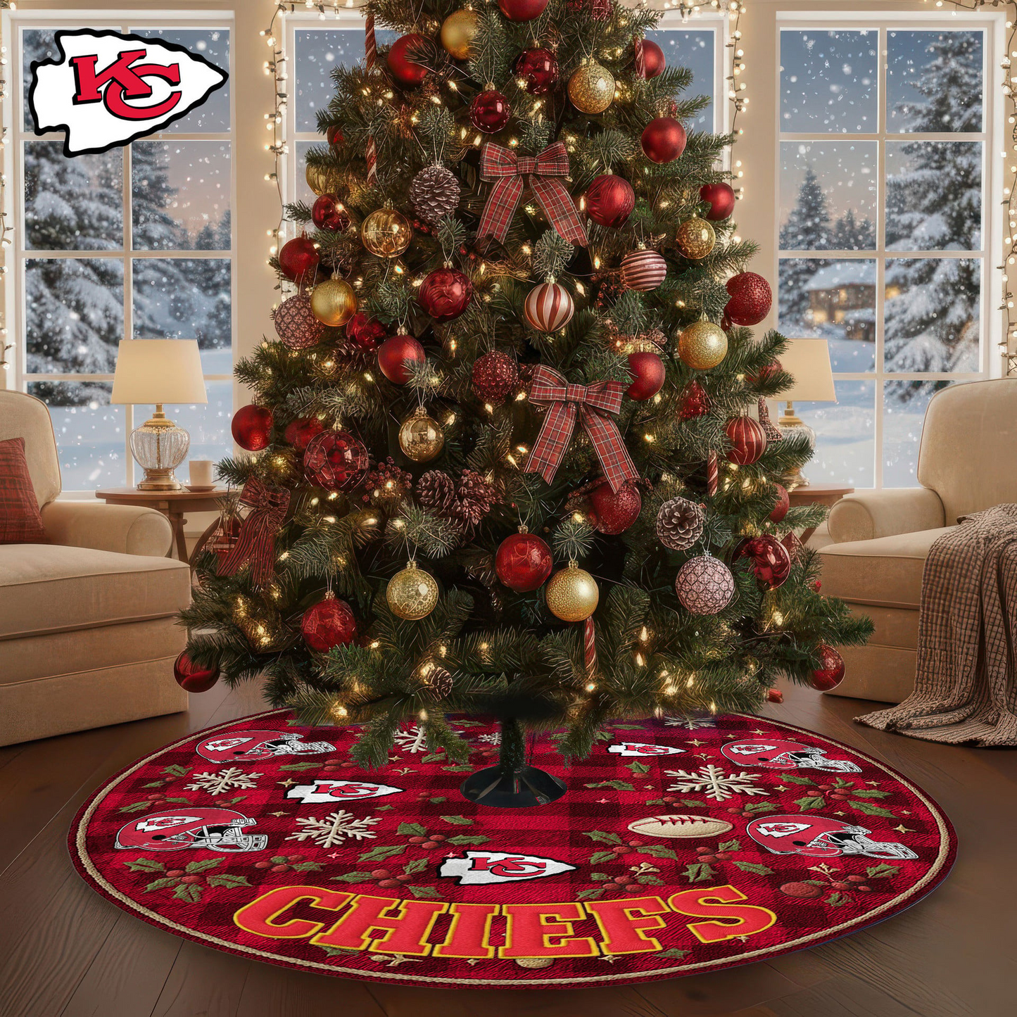 Premium NFL KC Christmas Tree Skirt V1 NMD TTV