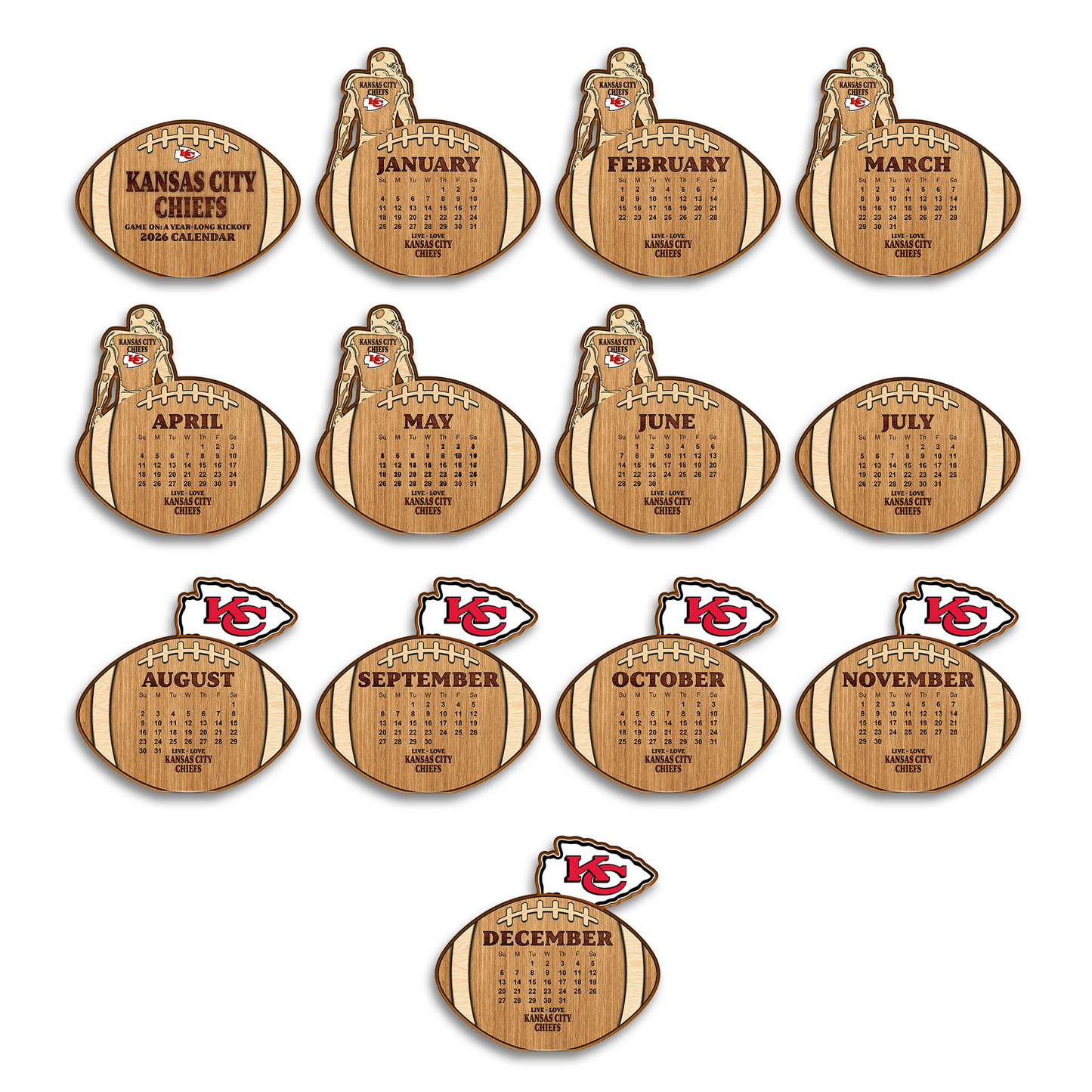 Premium NFL KC Football Shaped 2026 Calendar V1 NMD TTV