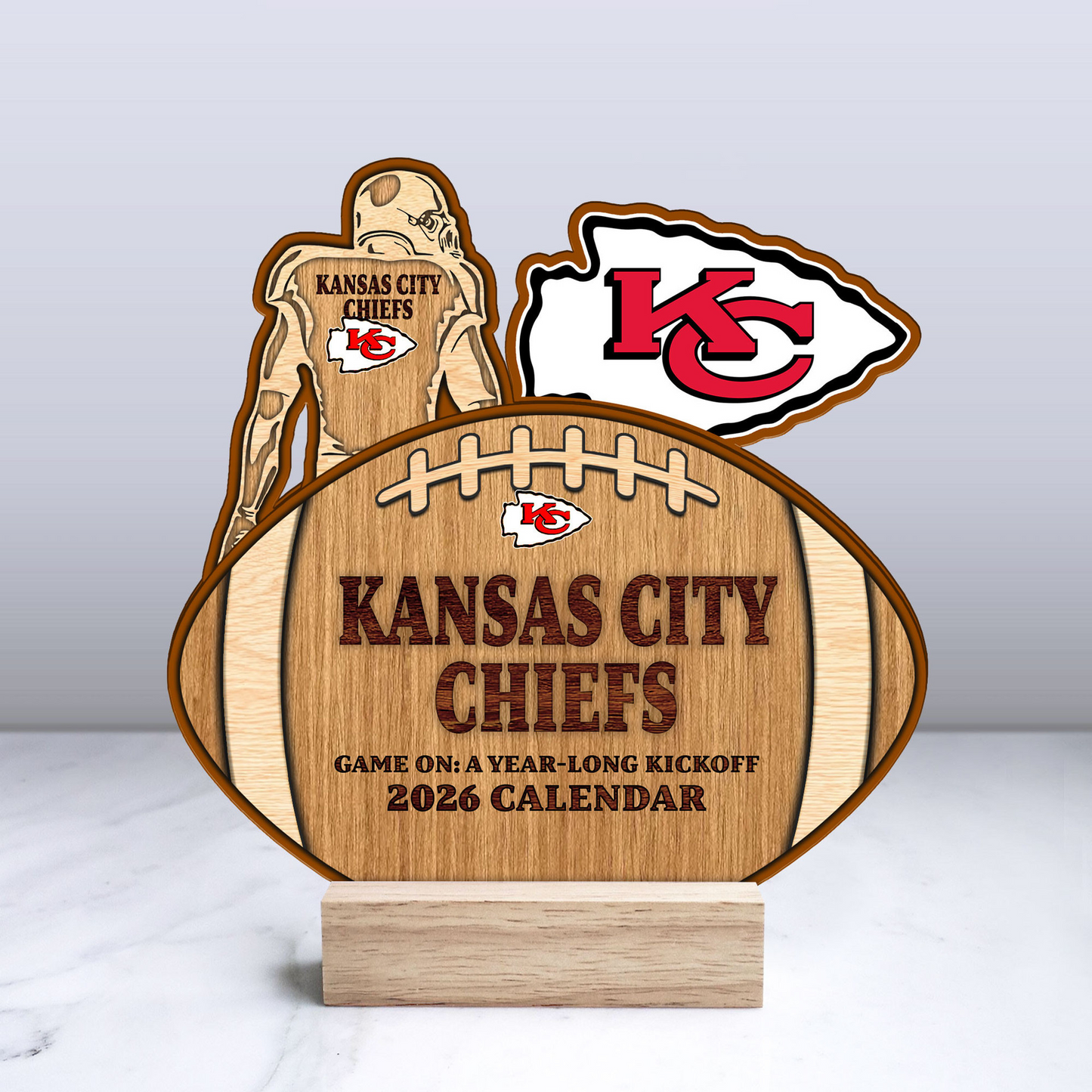 Premium NFL KC Football Shaped 2026 Calendar V1 NMD TTV
