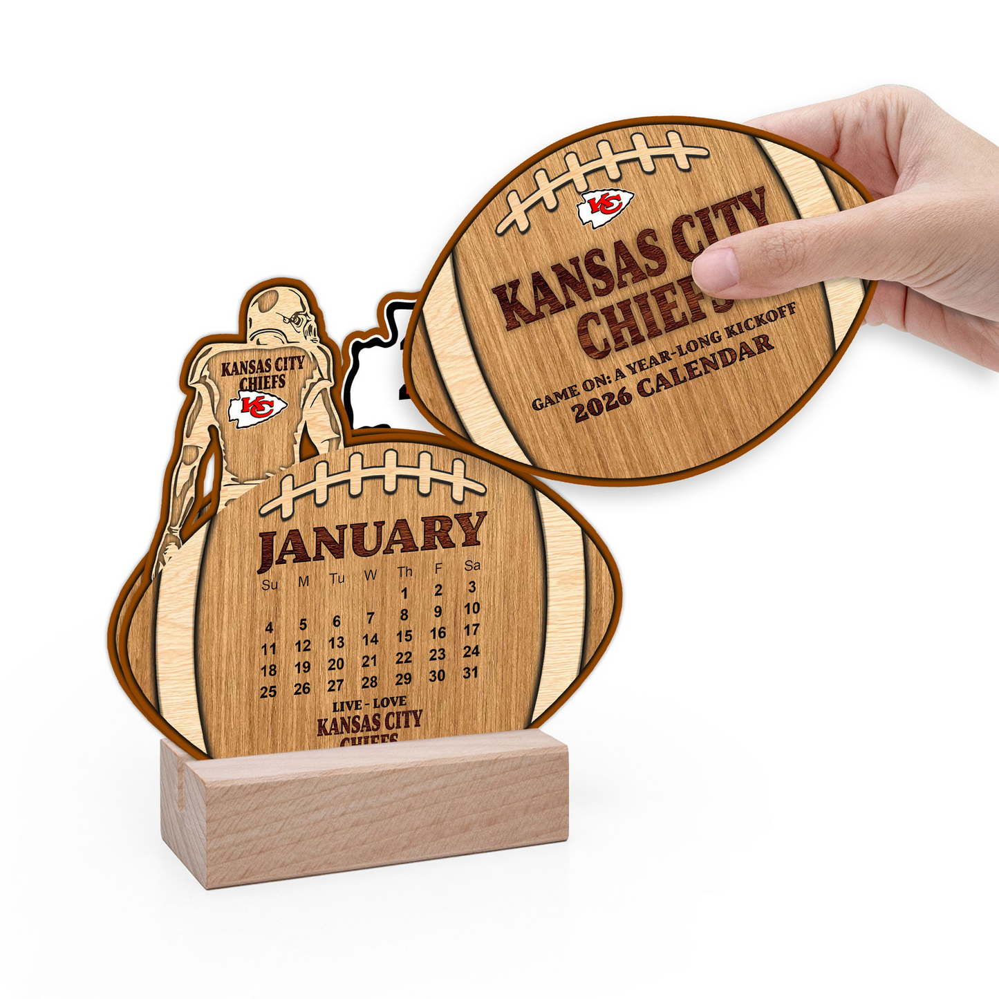 Premium NFL KC Football Shaped 2026 Calendar V1 NMD TTV