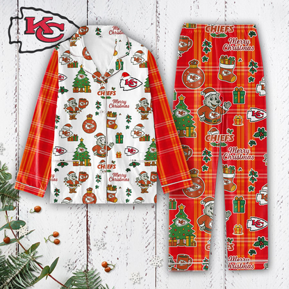 Premium NFL KC Plaid Button Pajamas Set V1 NMD 291025 TTV