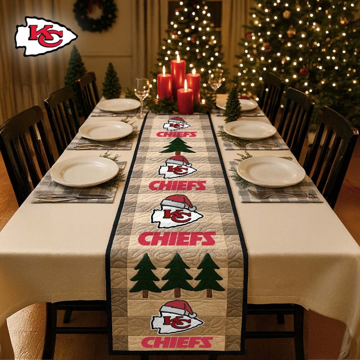 Premium NFL KC Quilted Christmas Table Runner V1 NMD NHM