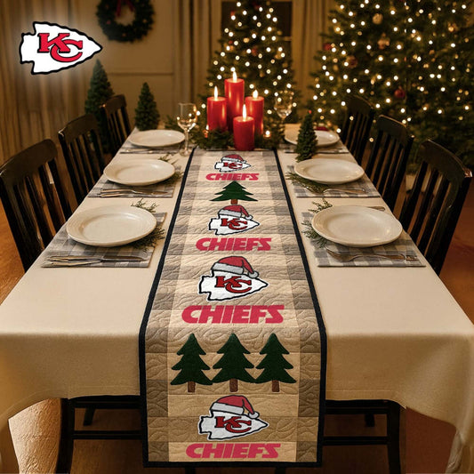 Premium NFL KC Quilted Christmas Table Runner V1 NMD NHM