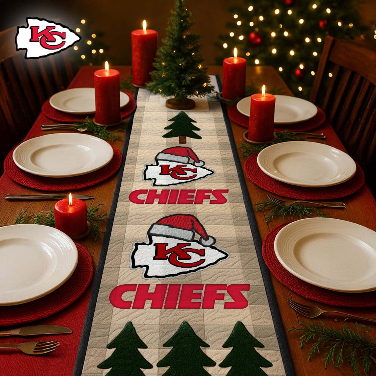 Premium NFL KC Quilted Christmas Table Runner V1 NMD NHM
