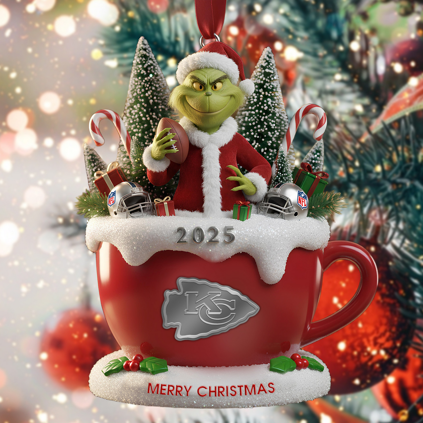 Premium NFL KC x The Grinch Christmas Ornament V2 NMD TTV