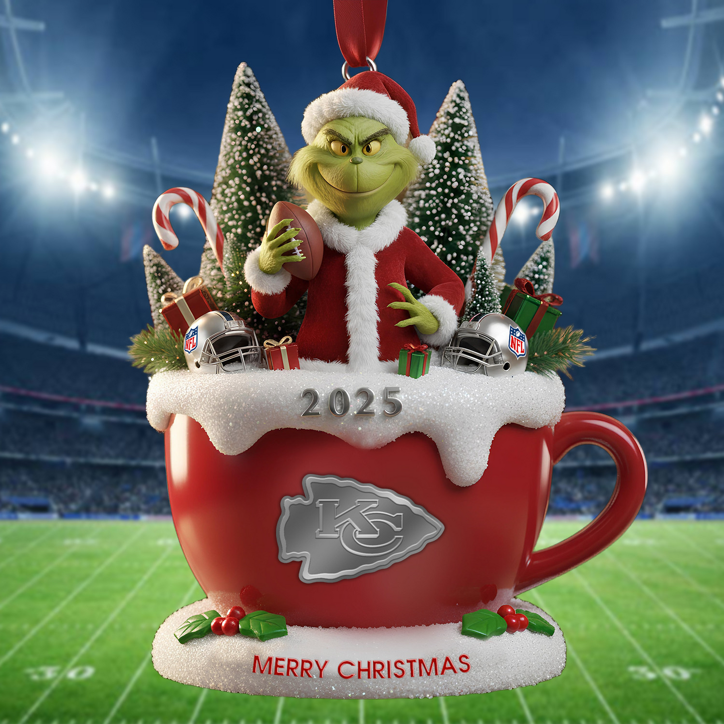 Premium NFL KC x The Grinch Christmas Ornament V2 NMD TTV