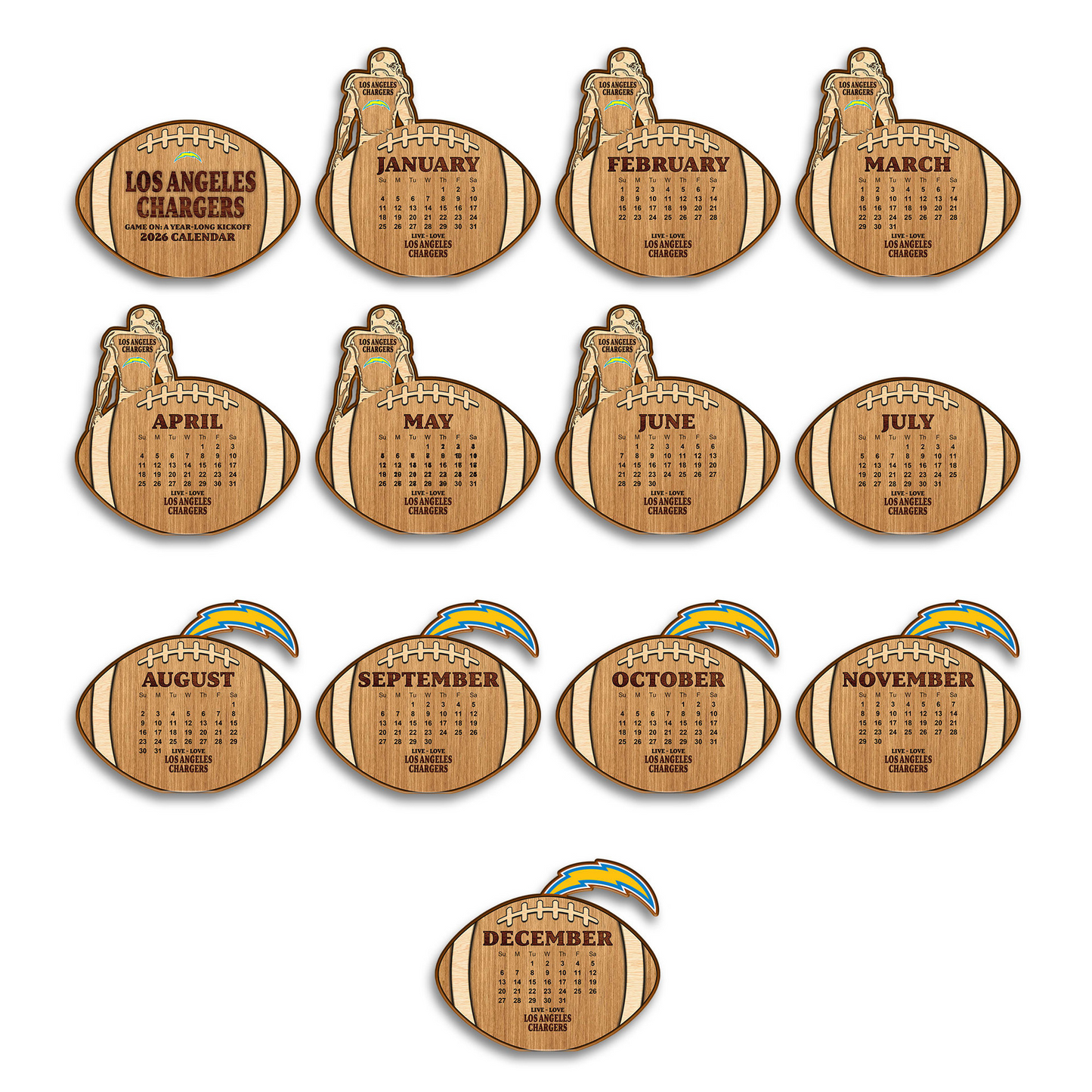 Premium NFL LAC Football Shaped 2026 Calendar V1 NMD TTV
