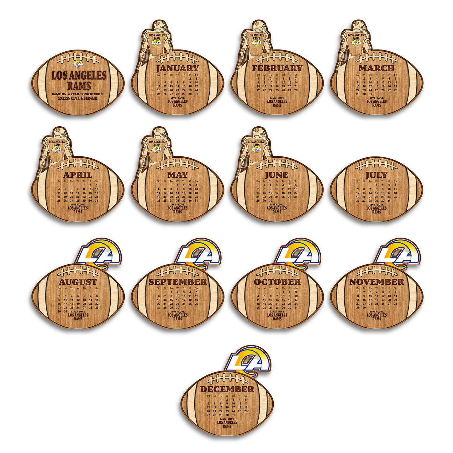 Premium NFL LAR Football Shaped 2026 Calendar V1 NMD TTV