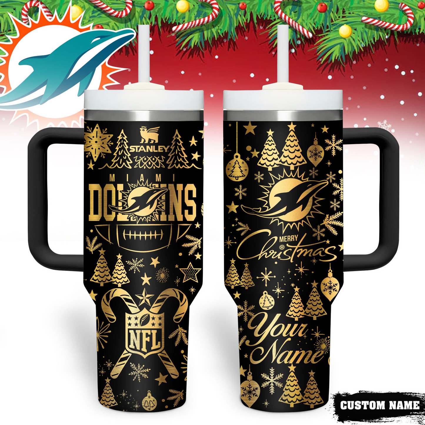 Premium NFL MIA Holiday Gold Tumbler V1 NMD TTV