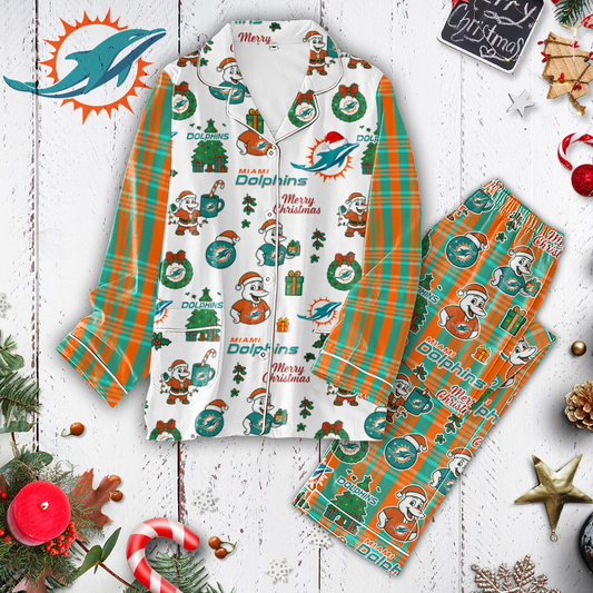 Premium NFL MIA Plaid Button Pajamas Set V1 NMD 291025 TTV