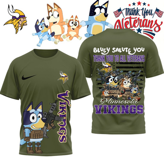Premium NFL MIN Bluey Salute Veterans T-shirt V2 NMD TTV