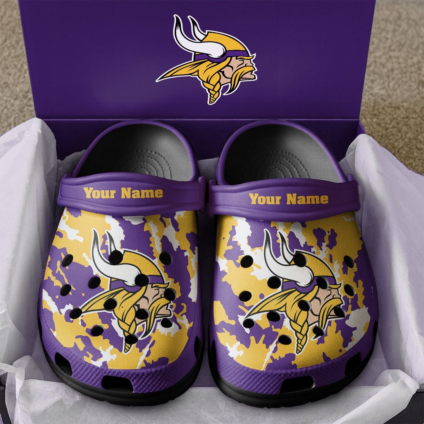 Premium NFL MIN Camo CLogs V1 NMD TTV