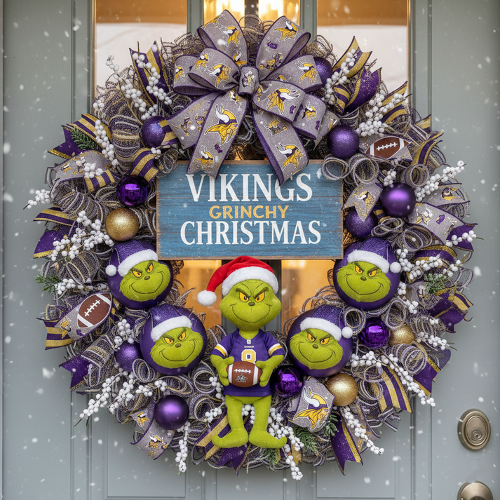 Premium NFL MIN x Grinch Holiday Door Wreath V1 NMD TTV