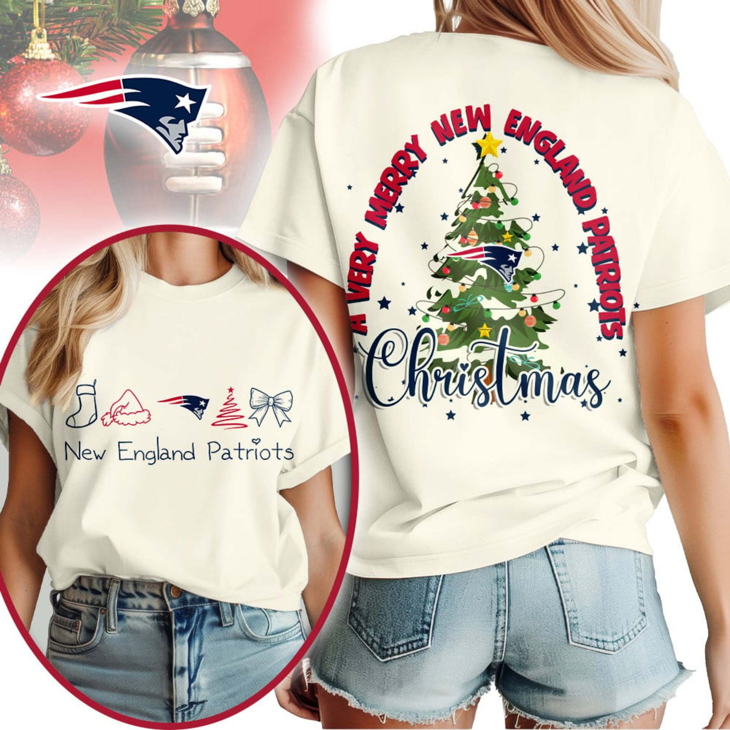 Premium NFL NE Merry Christmas T-shirt V1 NMD NHM