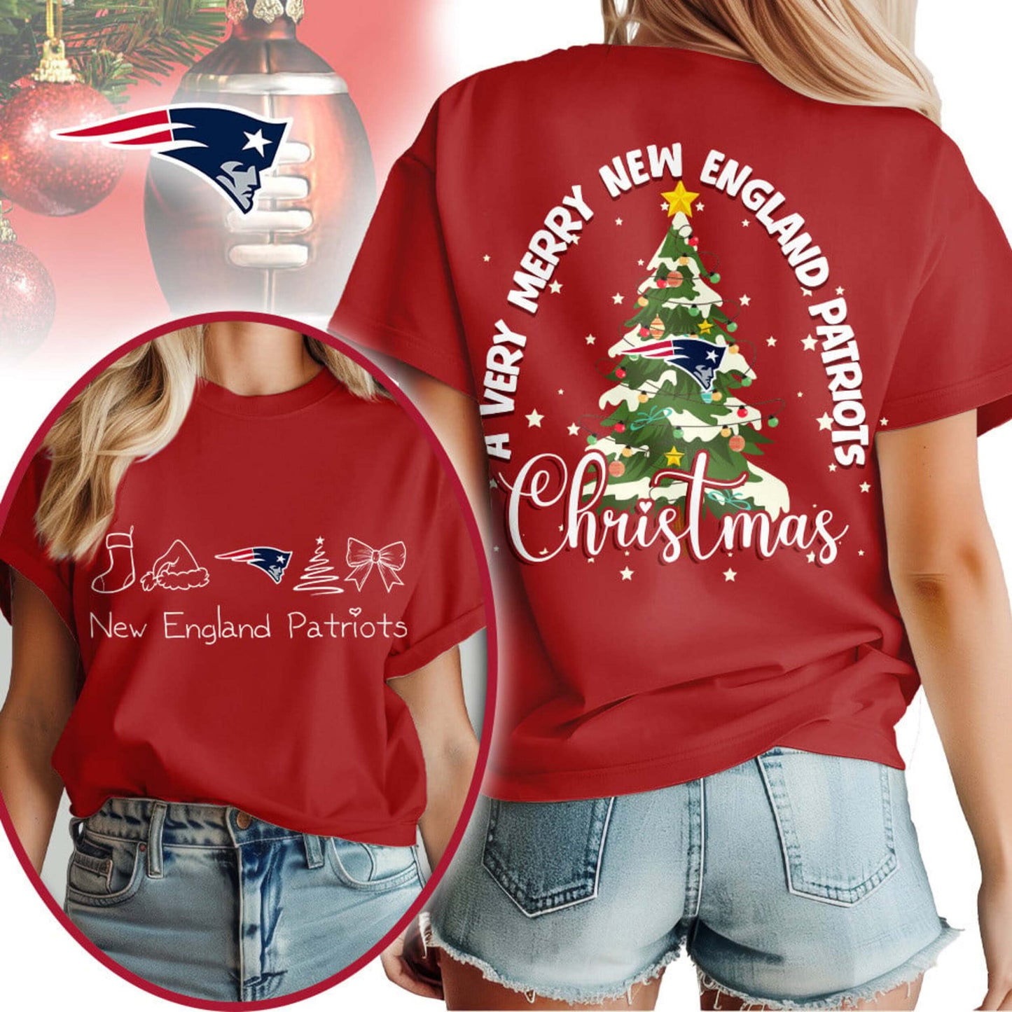 Premium NFL NE Merry Christmas T-shirt V1 NMD NHM