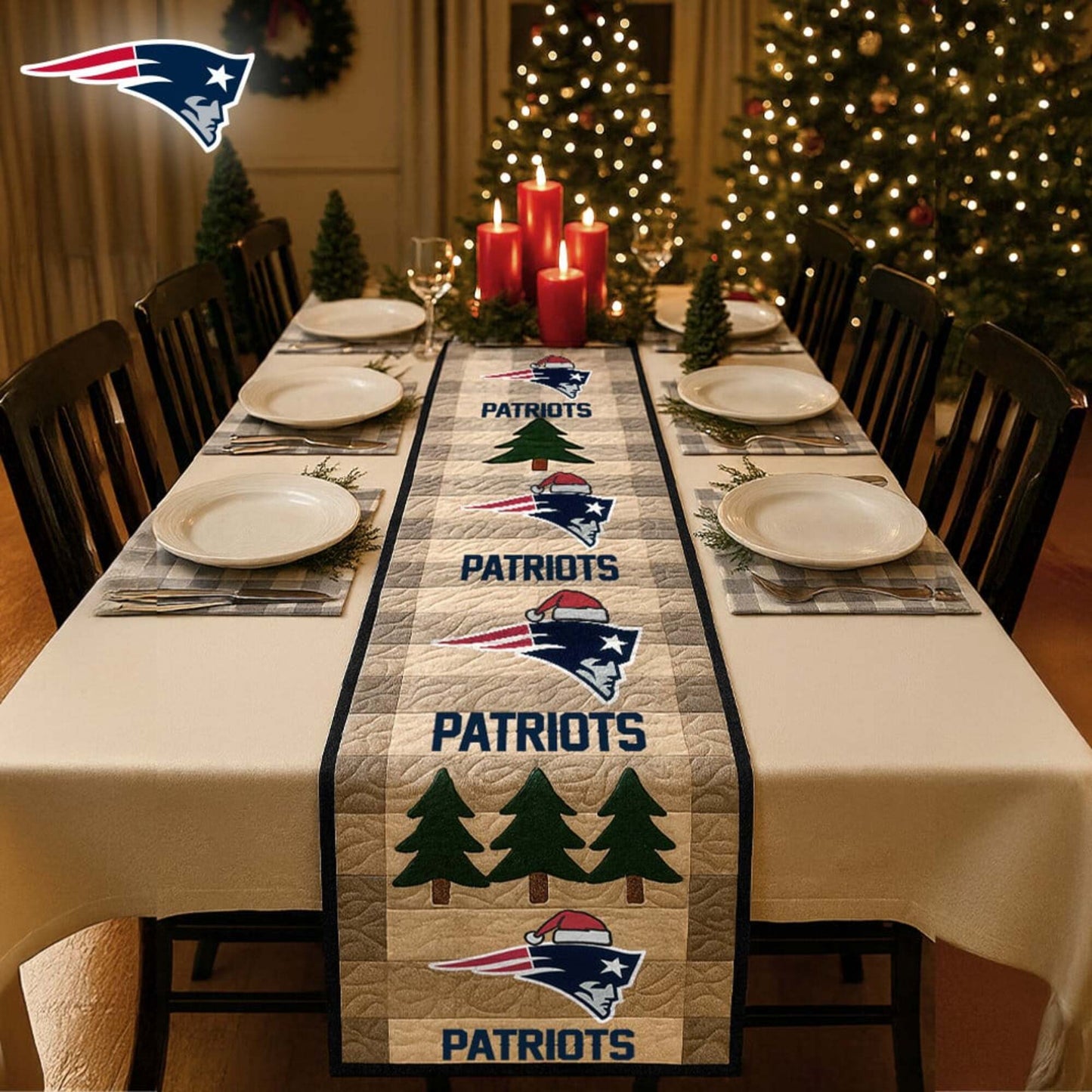 Premium NFL NE Quilted Christmas Table Runner V1 NMD NHM