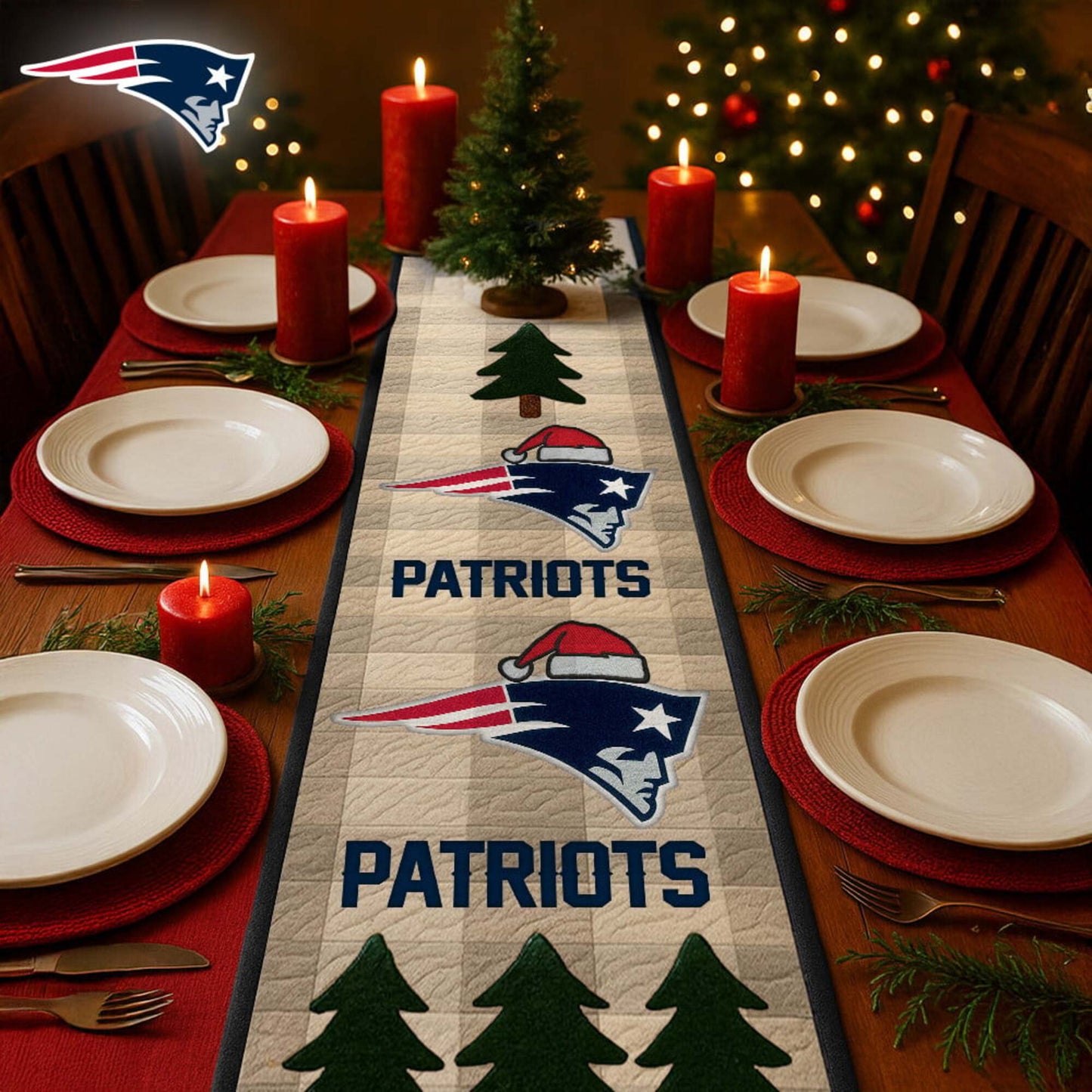 Premium NFL NE Quilted Christmas Table Runner V1 NMD NHM