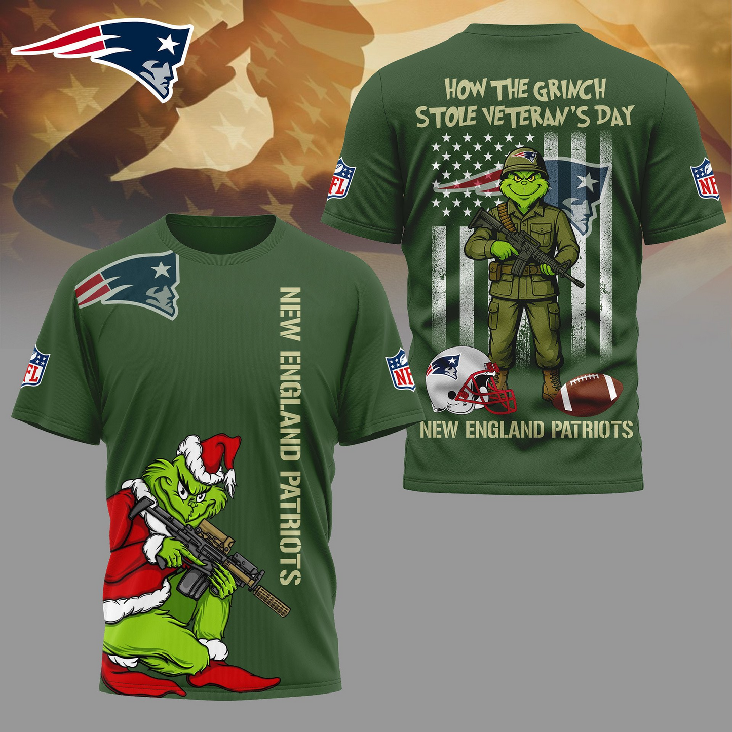 Premium NFL NE The Grinch Salute Veterans Shirt V1 NMD 311025 TTV