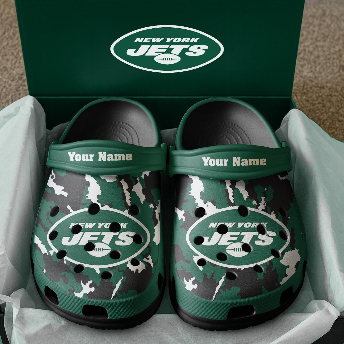 Premium NFL NYJ Camo CLogs V1 NMD TTV
