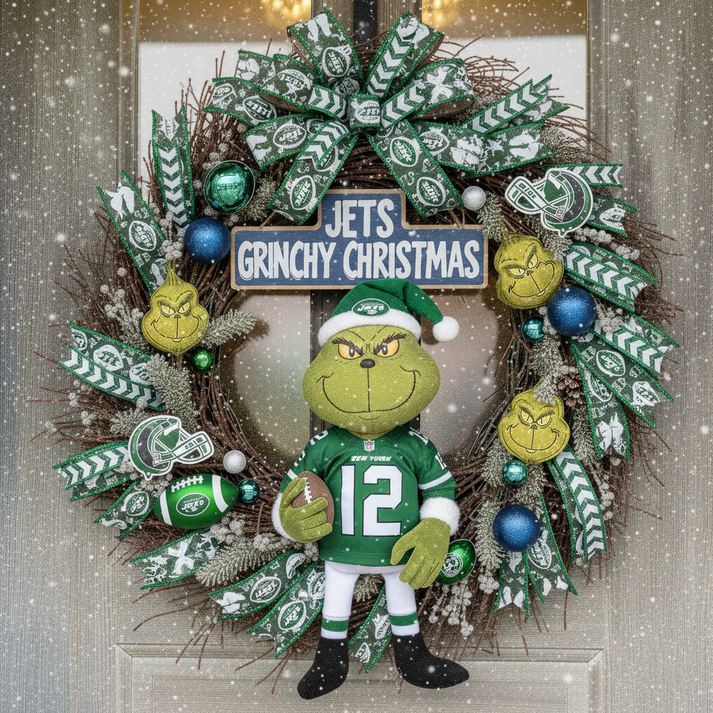 Premium NFL NYJ x Grinch Holiday Door Wreath V1 NMD TTV