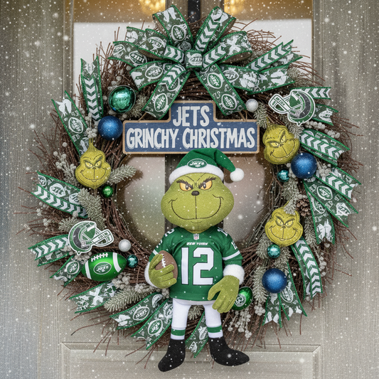 Premium NFL NYJ x Grinch Holiday Door Wreath V1 NMD TTV