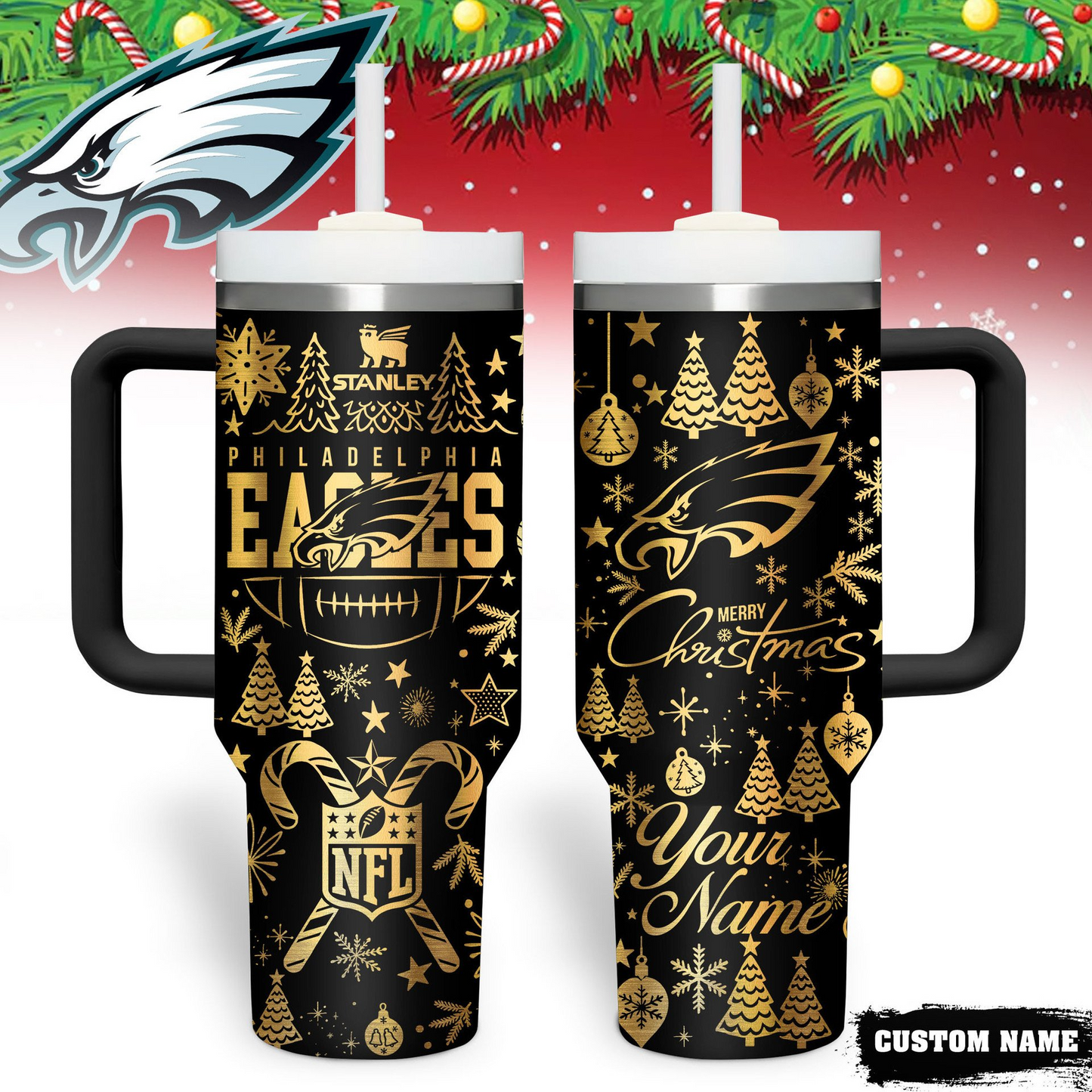 Premium NFL PHI Holiday Gold Tumbler V1 NMD TTV
