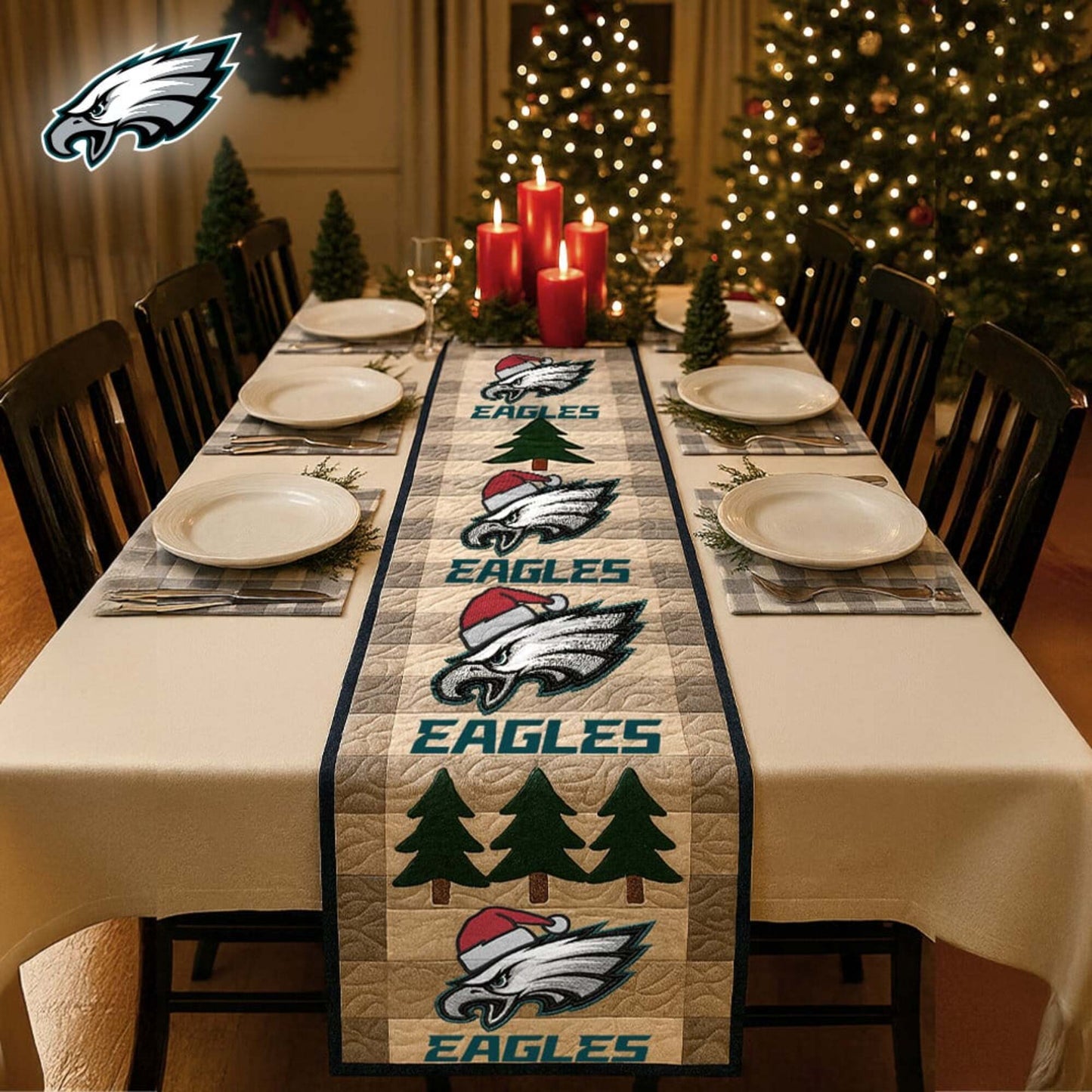 Premium NFL PHI Quilted Christmas Table Runner V1 NMD NHM