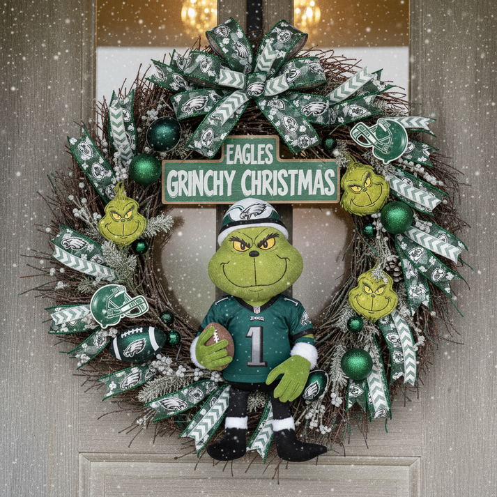 Premium NFL PHI x Grinch Holiday Door Wreath V1 NMD TTV