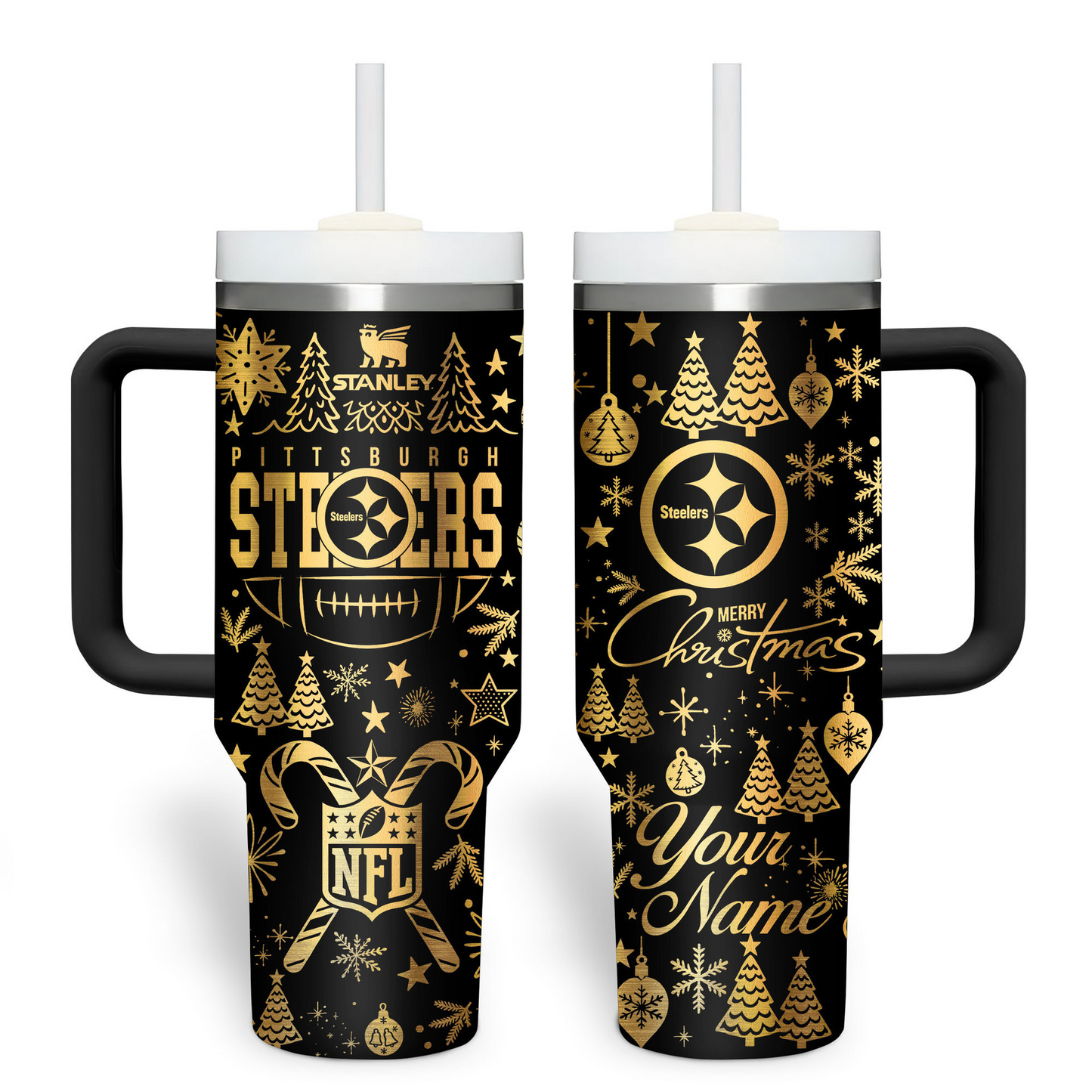 Premium NFL PIT Holiday Gold Tumbler V1 NMD TTV
