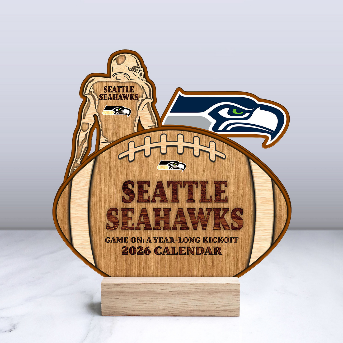 Premium NFL SEA Football Shaped 2026 Calendar V1 NMD TTV